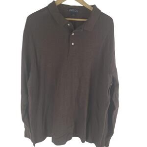 Lands End Long Sleeve Polo Shirt Brown 1/4 Button Size XXL